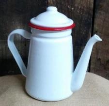 Red Rim Enamelware Coffee Pot 