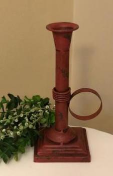 Red Metal Taper Candle Holder .