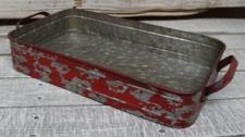 Red Distressed Rectangle Metal Tray Small .