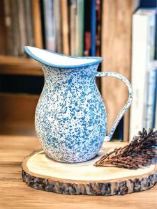 Teal Splatter Enamelware Pitcher .