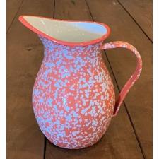 Coral Spatter Enamelware Pitcher .