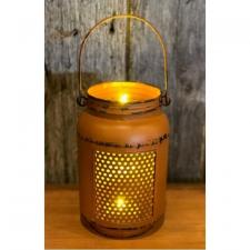 Orange Distressed LED Mason Jar Light Large .