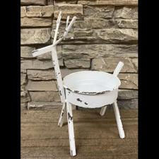 White Distressed Deer Candle Holder Large 