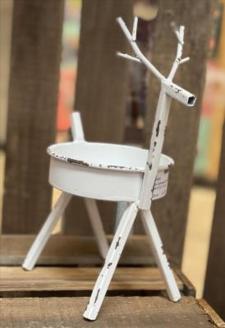 White Distressed Deer Candle Holder Small .