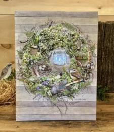 Lighted Cabin Wreath Canvas 