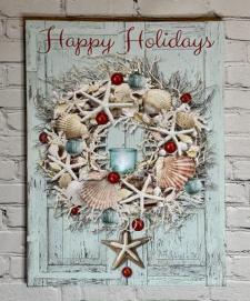 Lighted Coastal Holiday Wreath Canvas 