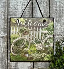 Vintage Garden Bicycle Slate Hanger 