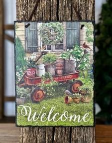 Vintage Garden Wagon Slate Hanger 