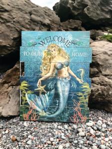 Blonde Mermaid Wood Sign .