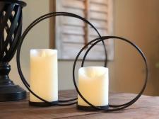 Black Metal Circular Candle Holder  (Set of 2)