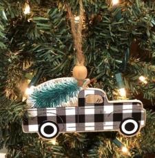 Black Checkered Truck Ornament .