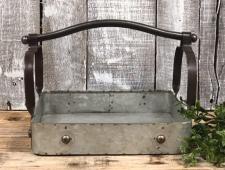 Galvanized Tray w/ Ornate Iron Handle 