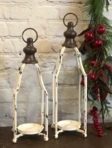 Cream Distressed Pillar Lanterns (Set of 2)