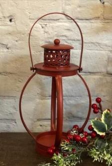 Red Distressed Round Lantern .