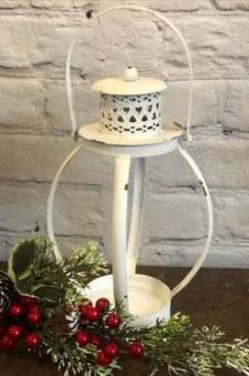 White Distressed Round Lantern .