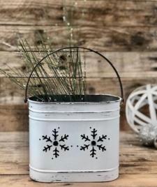 White Distressed Snowflake Laser Cut Bucket .