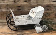 White Distressed Snowflake Laser Cut Sled .