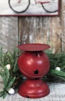 Red Distressed Single Bell Pillar Candle Holder Small .