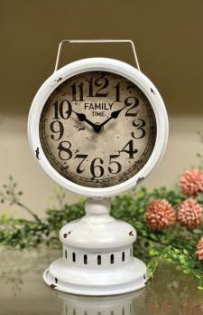 White Distressed Family Time Clock .