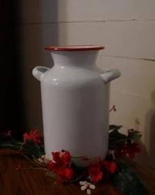 Red Rim Enamelware Milk Can 