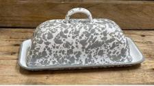 Gray Splatter Round Top Butter Dish 