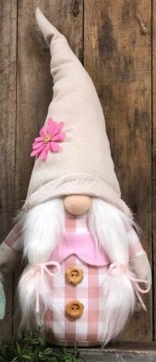 Pink Plaid Spring Gnome 