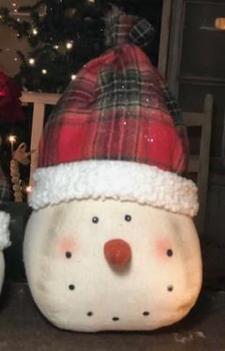 Red Plaid Toboggan Snowman Head Large 