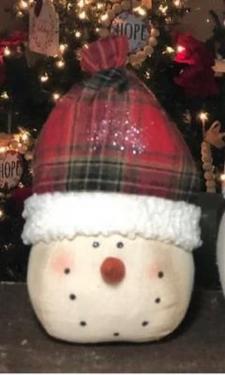 Red Plaid Toboggan Head Snowman Small .