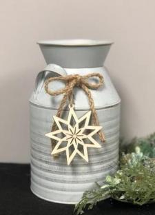 Galvanized Milk Can w/Snowflake Tall .