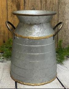 Gold Beaded Hammered Milk Can .