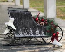 White Washed Metal Sled w/Trees Large 