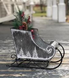 White Washed Metal Sled w/Trees Small 