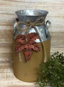 Tan Milk Can With Embossed Leaf Hanger .