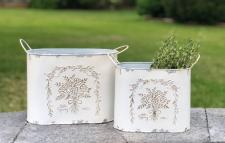 Flower Embossed Cream Distressed Buckets (set of 2)