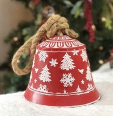 White Trees/Snowflake Red Bell With Rope Hanger .