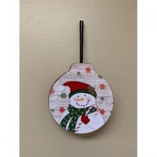 Red Toboggan Snowman Tin Hinged Ornament .