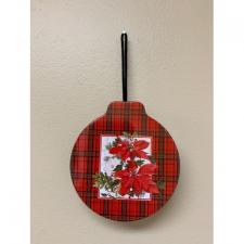 Plaid Poinsettia Tin Hinged Ornament .