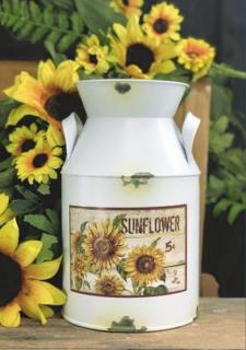 Cream Distressed Sunflower Milk Can .