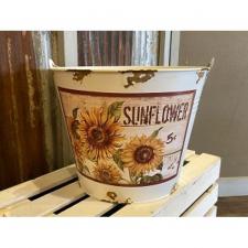 Cream Distressed Sunflower Bucket Lg .