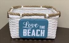 Love The Beach Woven Basket W/Rope Handles .