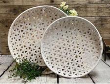 Cream Distressed Wicker Round Wall Baskets (Set of 2)