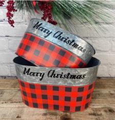 Red/Black Buffalo Merry Christmas Oval Containers (set of 2)