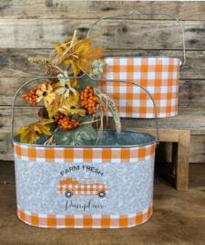 Orange Check Farm Fresh Oval Buckets (2 Assorted)