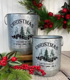 Christmas Cut & Carry Metal Buckets w/Ring Handles (set of 2