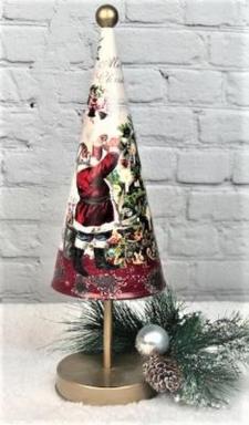 Vintage Santa Metal Cone Tree .