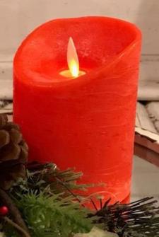 Red LED Pillar Candle w/Timer 