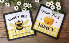 Farm Fresh Honey Bee Signs (Set of 2)