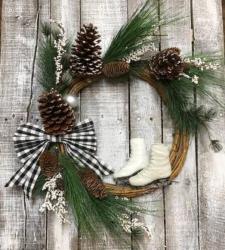 Black/White Buffalo Check Wreath with Skates 