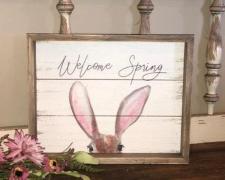 Welcome Spring Bunny Sign .